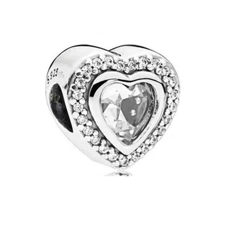925 Sterling Silver Family Tree Heart Pendant Beads for DIY Bracelets
