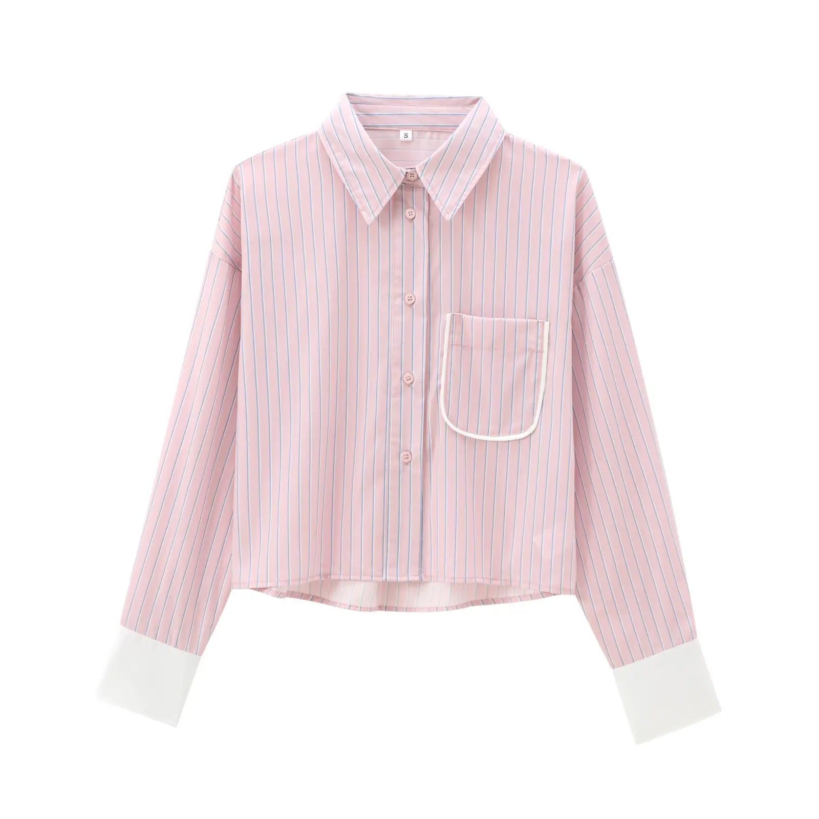 Women's Casual Striped Long Sleeve Short Shirt Simple Versatile Fashion Top