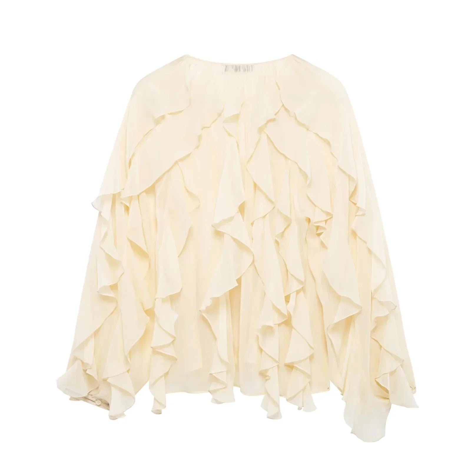 Burgundy Mesh Ruffle Blouse for Women Long Sleeve Sheer Loose Fit Elegant Party Top