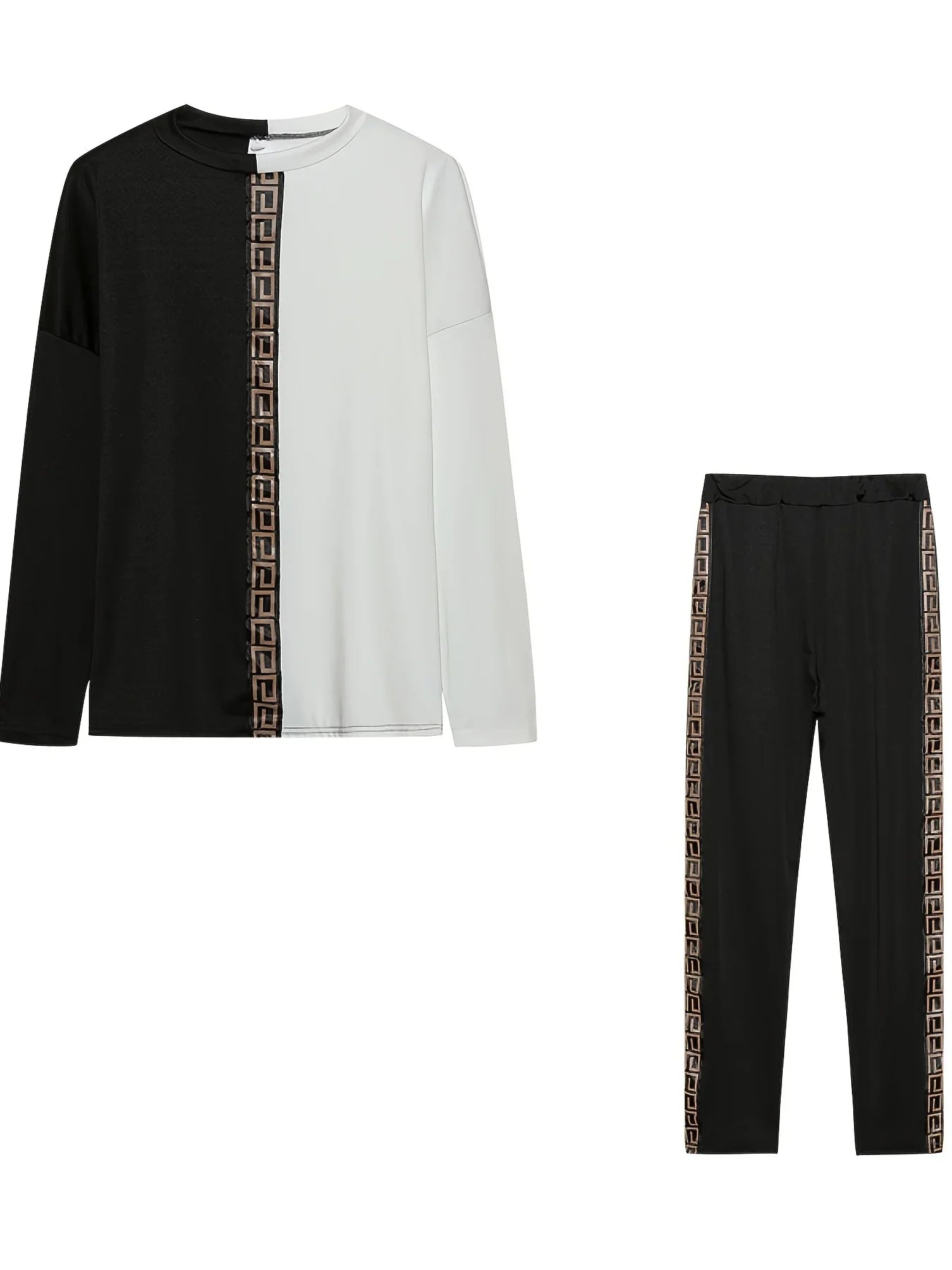 Women's Fashion Contrast Printed Long Sleeve Loose Casual Suit for Autumn and Winter