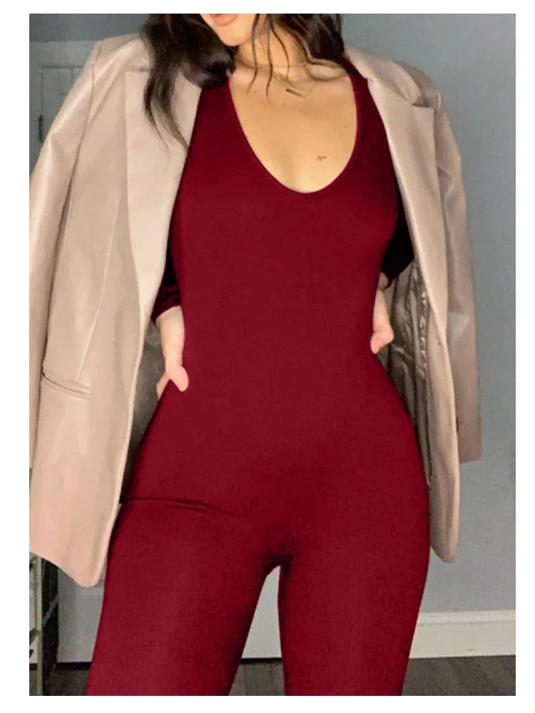 Women's Long Sleeve Skinny Bodycon Romper Jumpsuit Solid Color Casual Fitness Streetwear Overalls