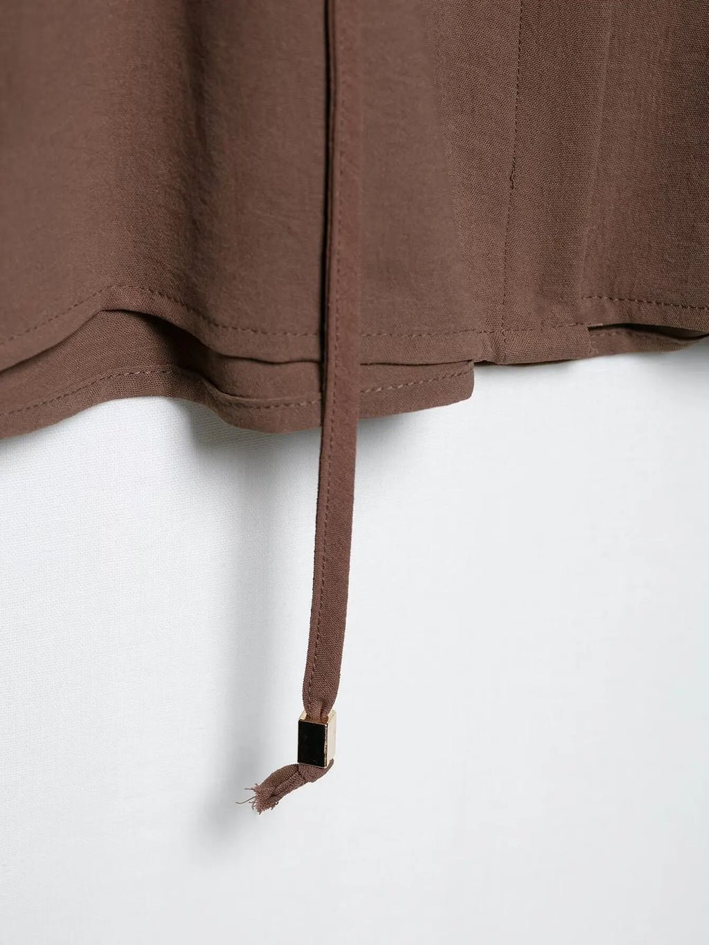 Women Camel Safari Style Flowing Shirt with Drawstring Waist Wide Sleeves and Turn-up Cuffs Casual Blouse for Holiday and Everyday Wear