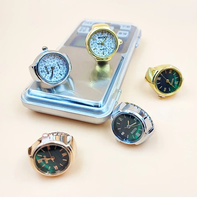 Vintage Alloy Finger Watch Ring Quartz Movement Fashion Jewelry for Men and Women