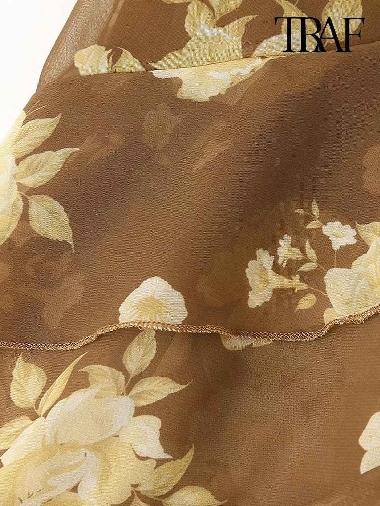 French Chic Halter Dress With Double Ruffles And V Neck