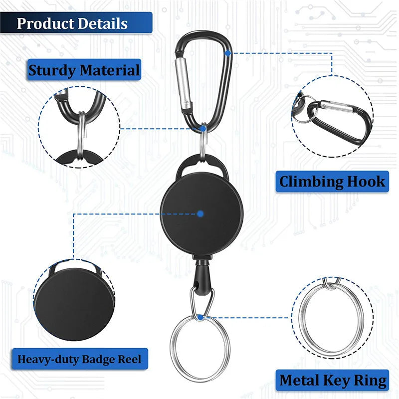 Retractable Keychain Badge Reel Holder with Elastic Keyring for Easy Access to Keys and ID Badges