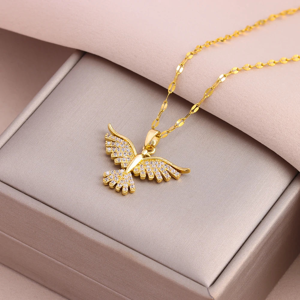 Sparkly 18K Gold Plated Vintage Phoenix Pendant Necklace for Women with Stainless Steel Chain Ideal for Daily Wear