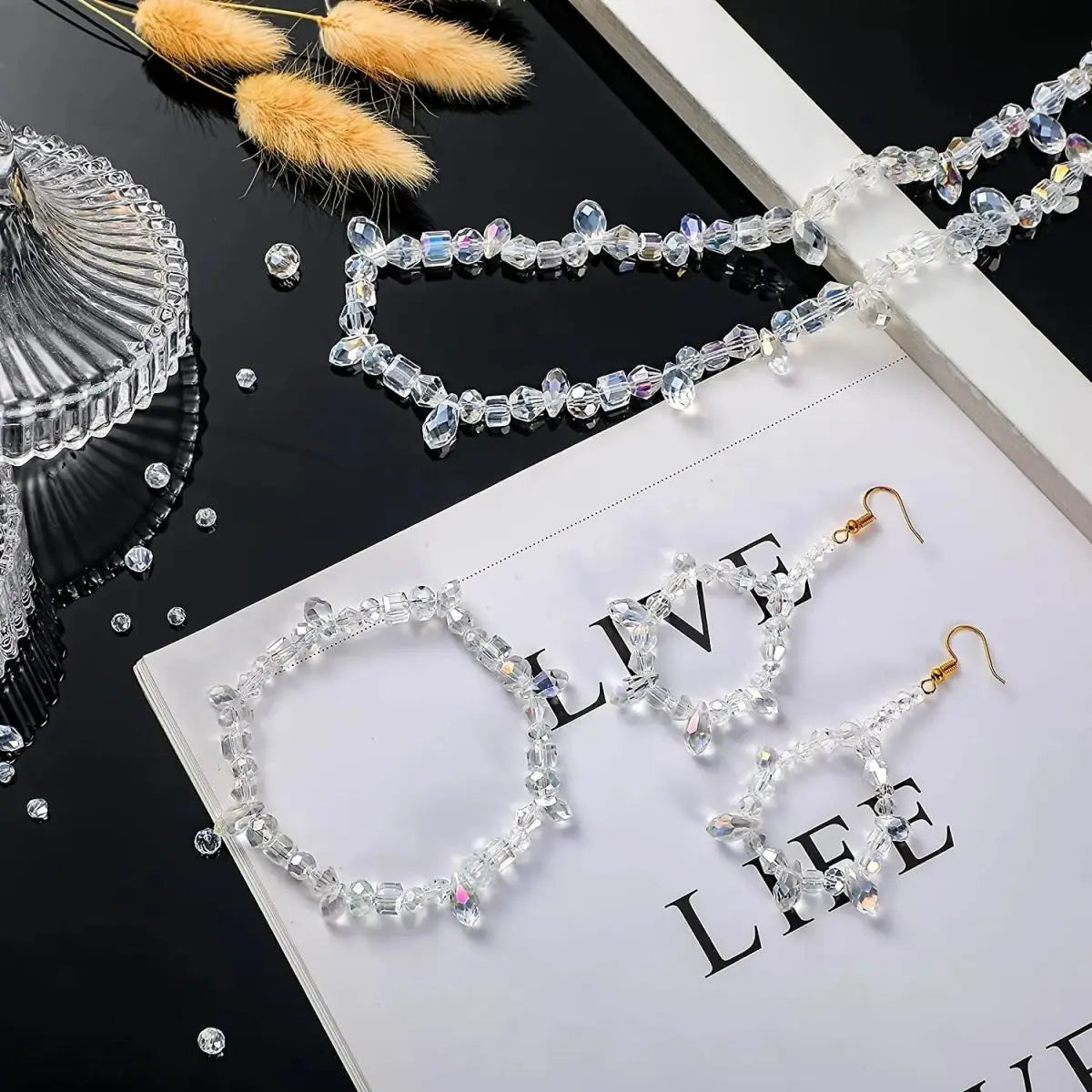 300 Pieces Mixed Crystal Glass Beads Variety Pack for DIY Crafts and Jewelry Making