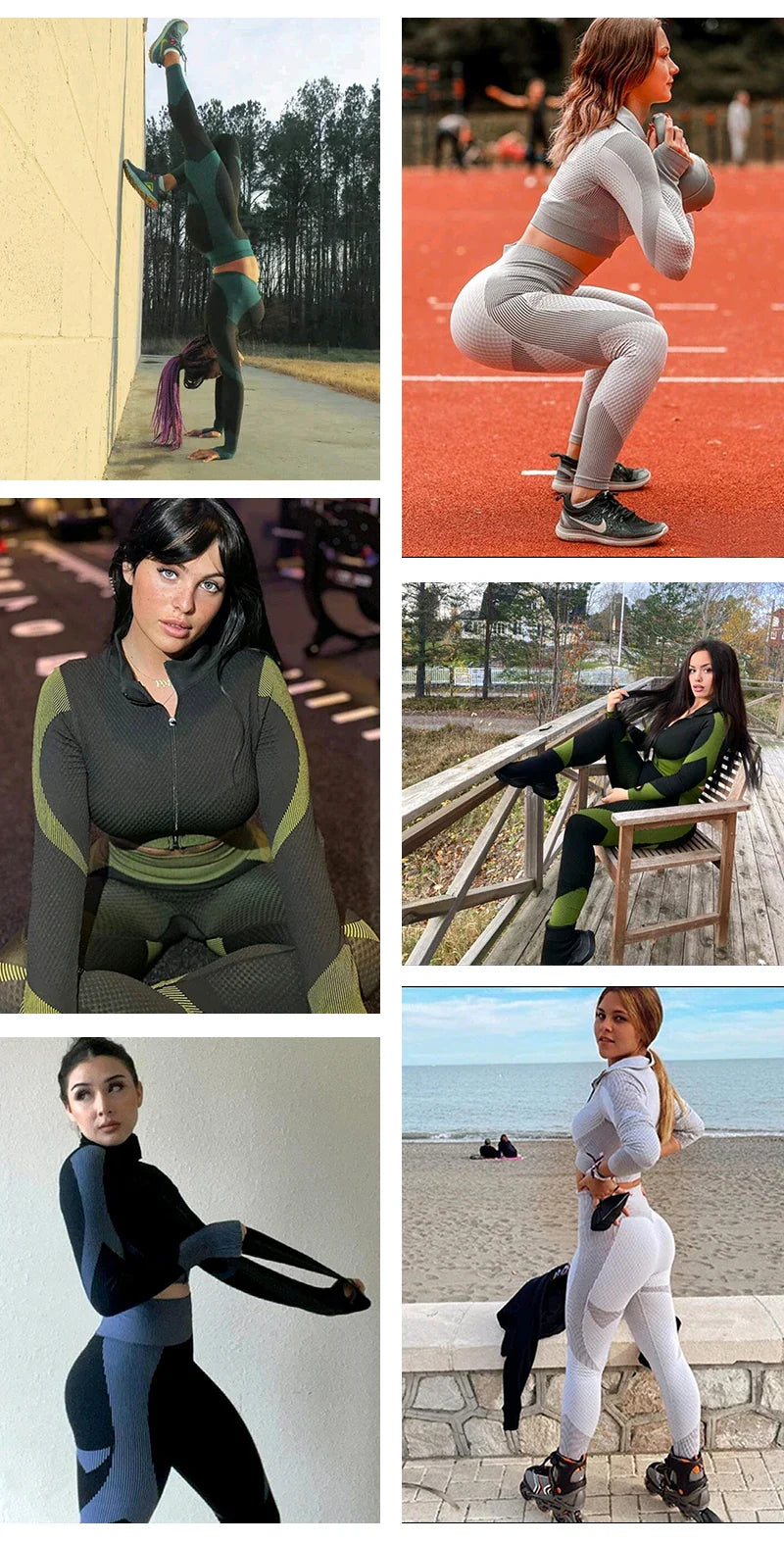 Seamless Women Yoga Suit with High Waist Leggings and Long Sleeve Crop Top Fitness Set
