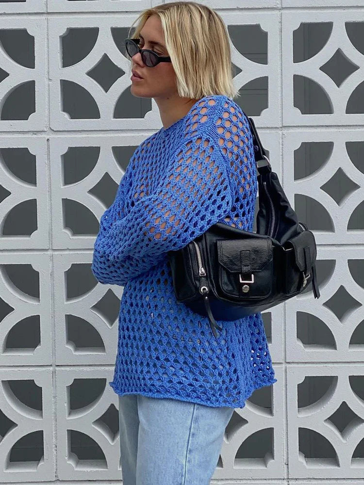 Knit Hollow Out Beach Cover Up Dress See Through For Women