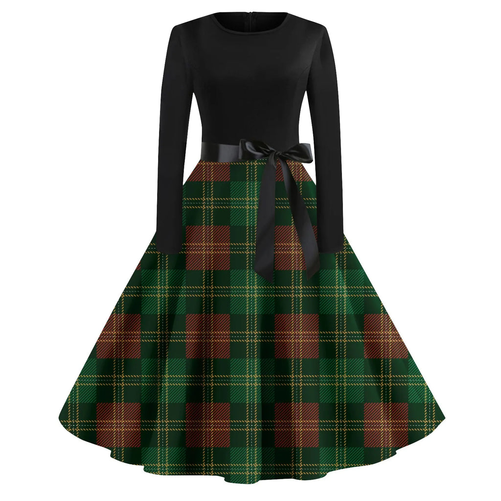 Winter Vintage Christmas Dress Women Long Sleeve 50s 60s