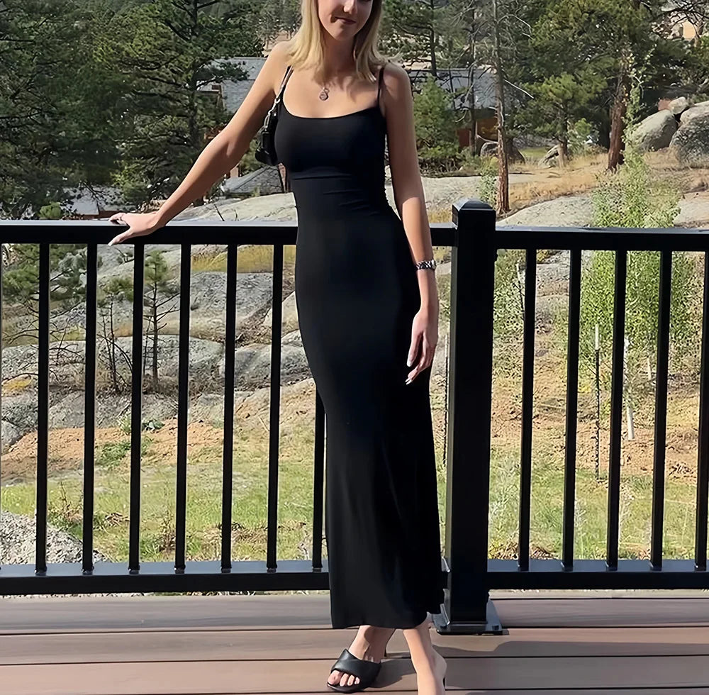 Backless Bodycon Maxi Dress With Spaghetti Straps Elegant