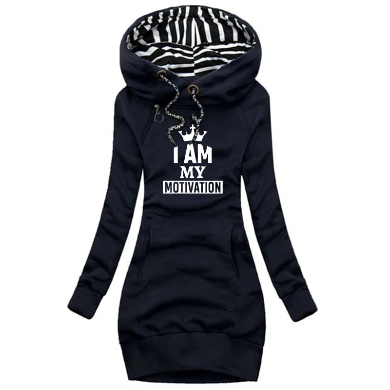 Women's Hoodie Dress With Pocket Long Sleeve Printed