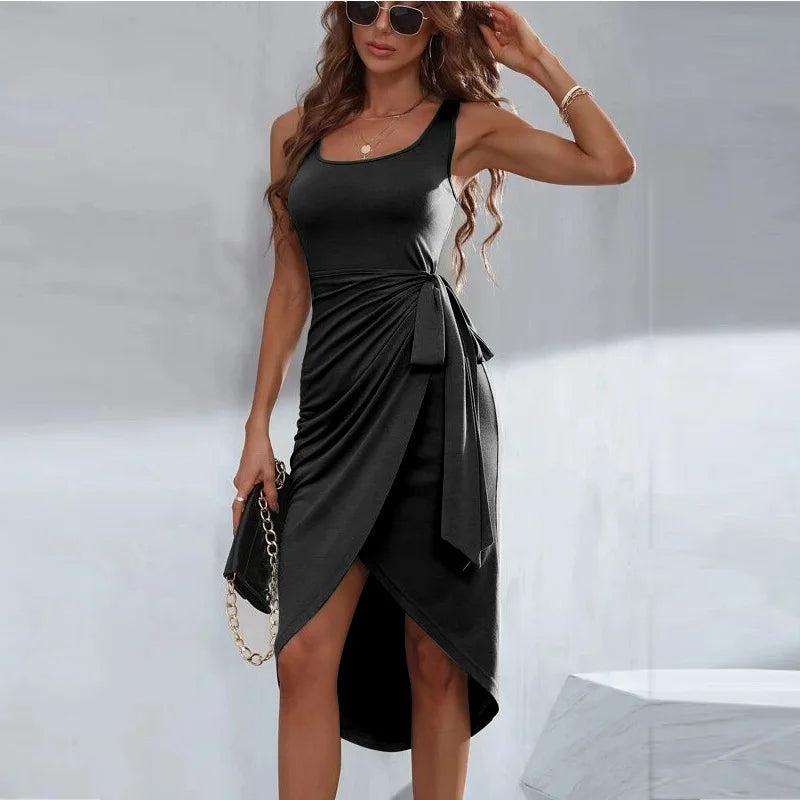 Black High Waist Slit Bodycon Long Dress Lace Up For Club