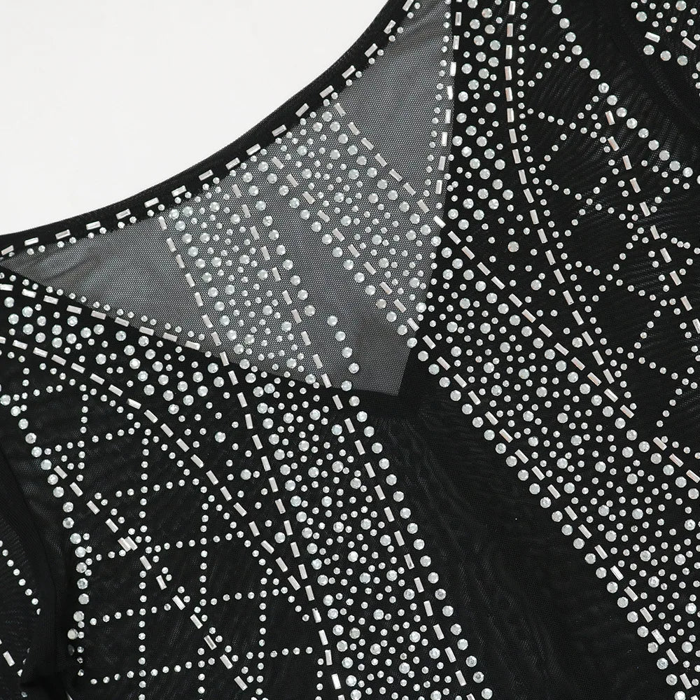 Sexy Mesh Diamond Embellished Maxi Dress for Evening Party