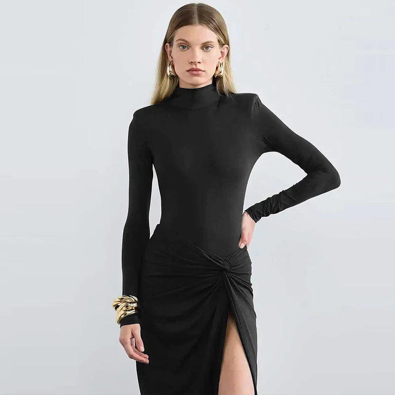 Autumn Long Sleeve Turtleneck Maxi Dress For Women Chic