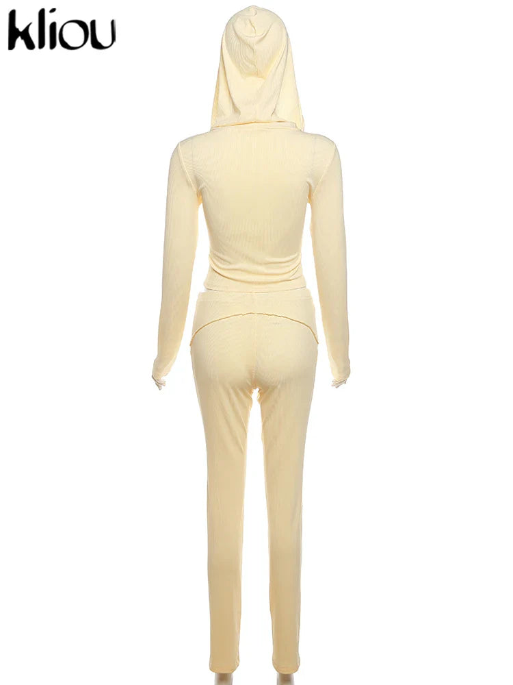 Casual Sporty 2 Piece Activewear Set for Women with Irregular Full Sleeve Zip-Up Hoodie and Slim Elastic Pants