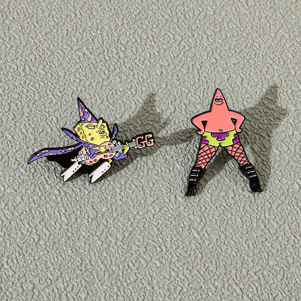 2 Pcs Cartoon Patrick Star Enamel Pin Brooch Set - Funny Anime Metal Badge for Backpack and Clothing Accessories
