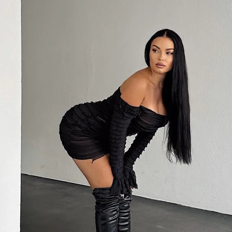 Backless Boat Neck Long Sleeve Dress for Party and Club