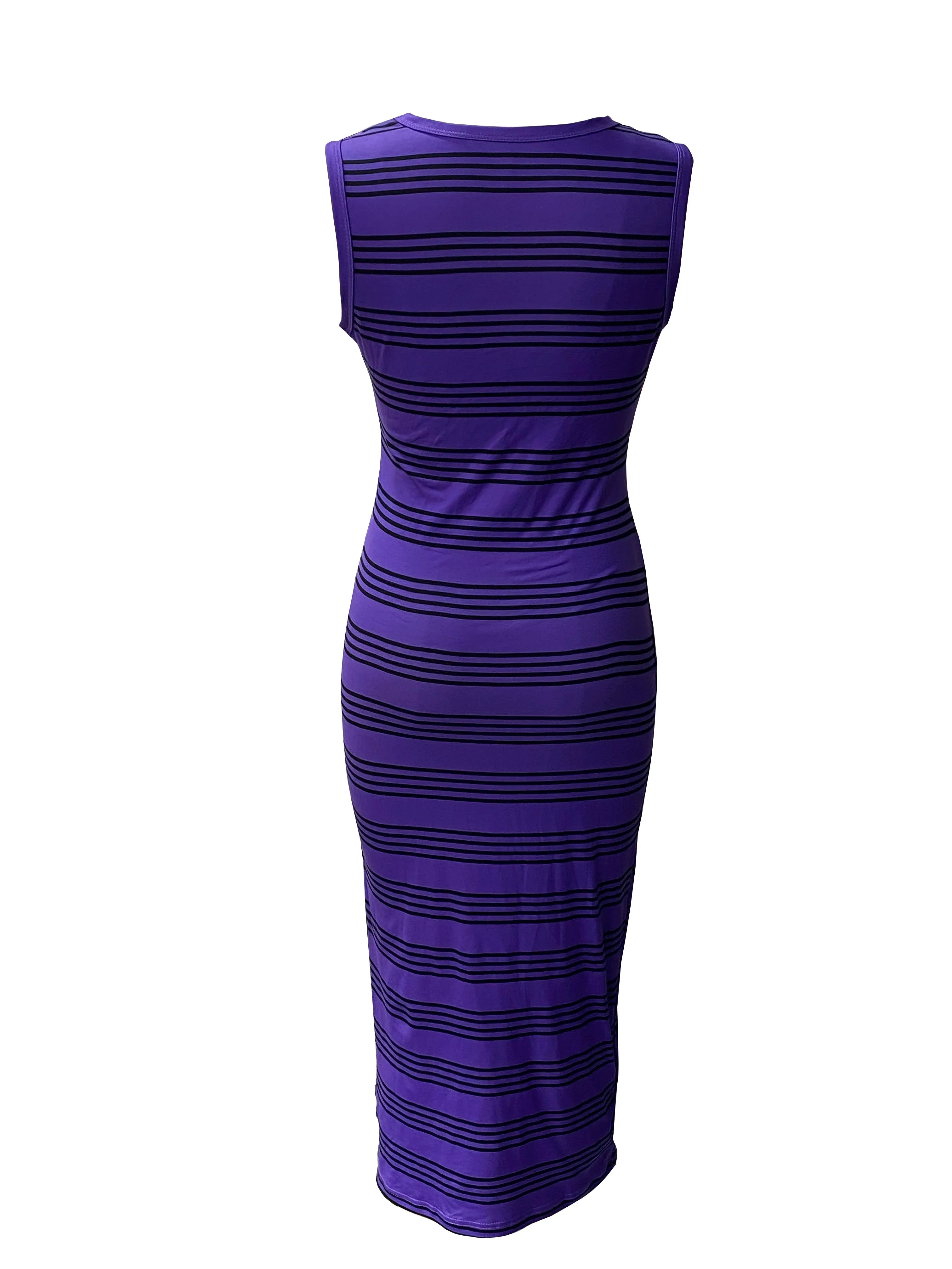 Casual Striped Knitted Midi Dress With Side Slit Summer