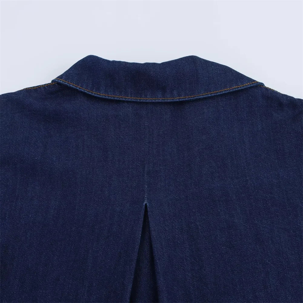 Women Denim Set Loose Fit Button Down Shirt and Wide Leg Pants Casual Outfit