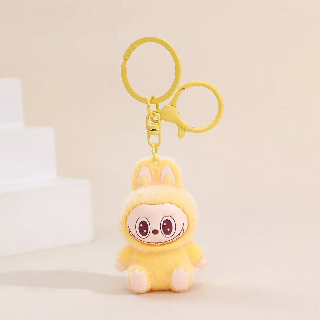 Sitting Labubu Doll Keychain Fluffy PVC Phone Ornament Bag Charm Car Keychain Christmas Gift