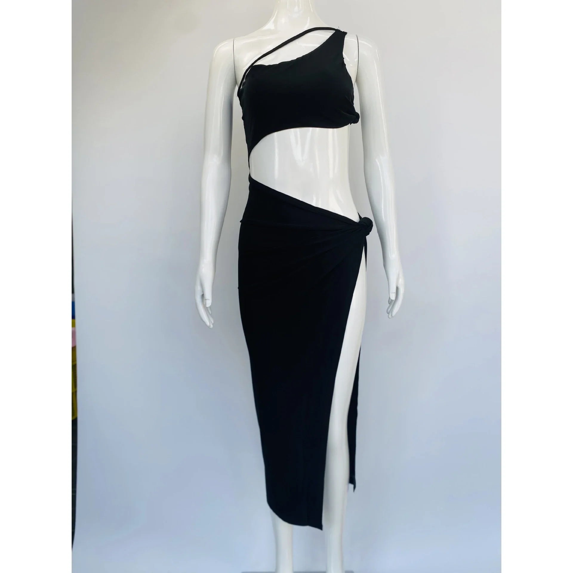 One Shoulder Bodycon Dress With Cutouts For Nightclub Party