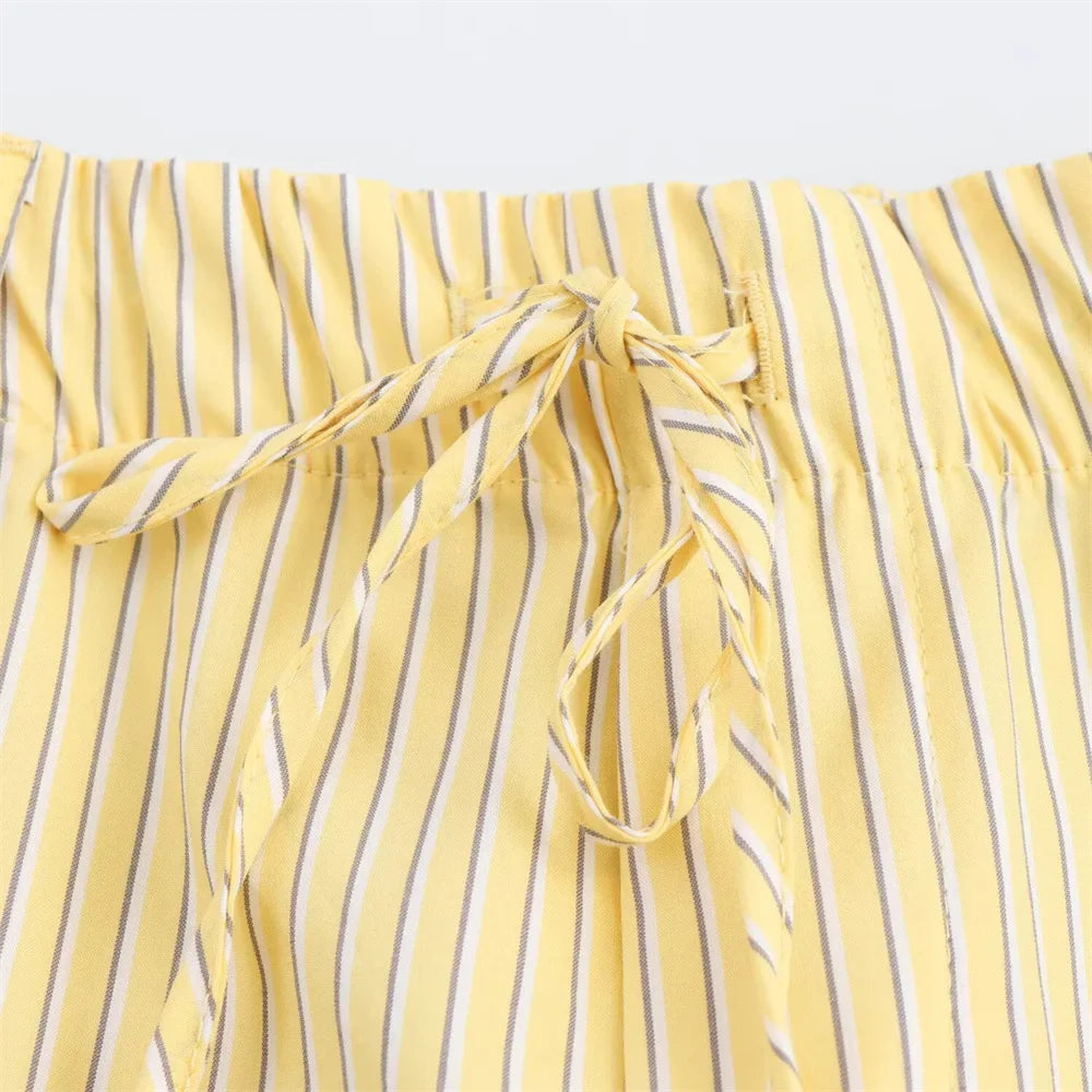 Women's Loose Poplin Shirt and High Waist Striped Pants Set for Spring