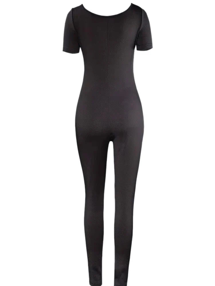 Women's Slim Fit Short Sleeve Solid Color One-Piece Romper Stylish Streetwear Casual Jumpsuit