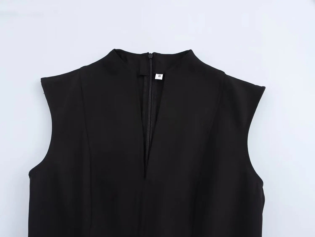 Womens Pleated Sleeveless Party Dress with Back Zipper