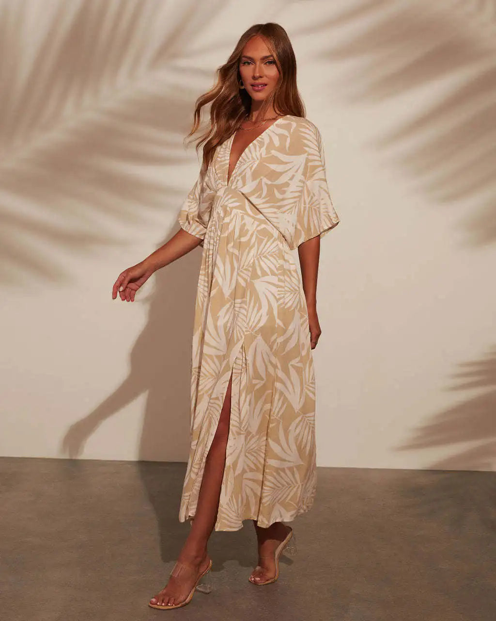 Bohemian Maxi Dress Printed V Neck Beach Vacation Style