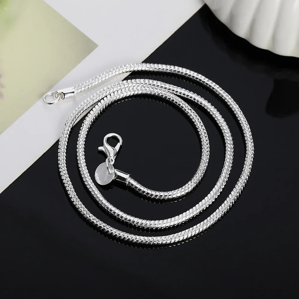 Silver Color Solid Snake Chain Necklace 45-60cm for Men and Women Fashion Jewelry