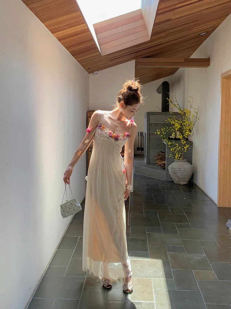 Boho Flower Maxi Dress Spaghetti Strap Beach Party