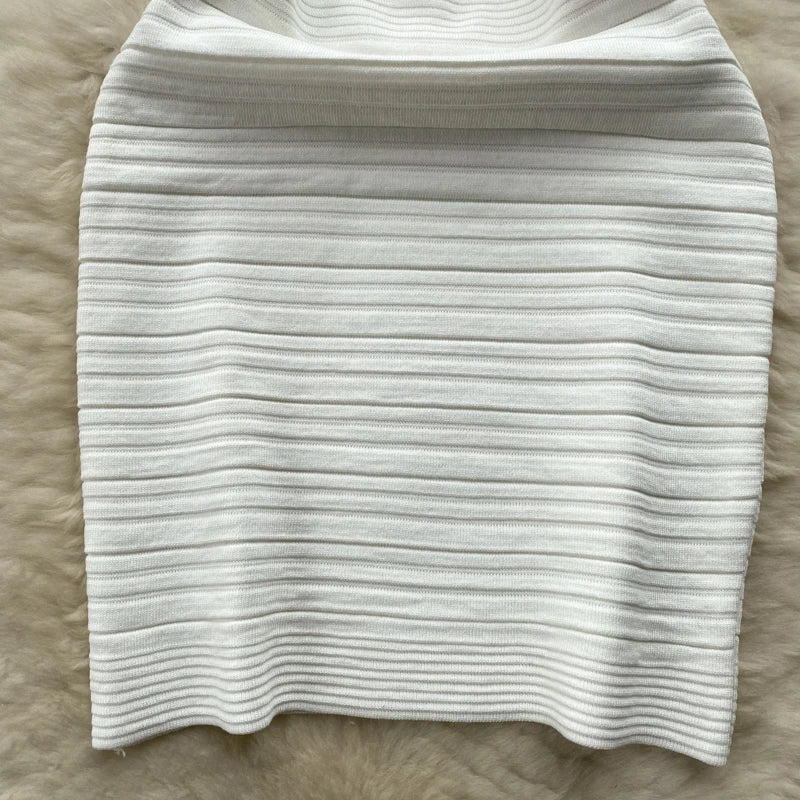 White Knit Tank Dress V Neck Sleeveless Bodycon Wrap Dress