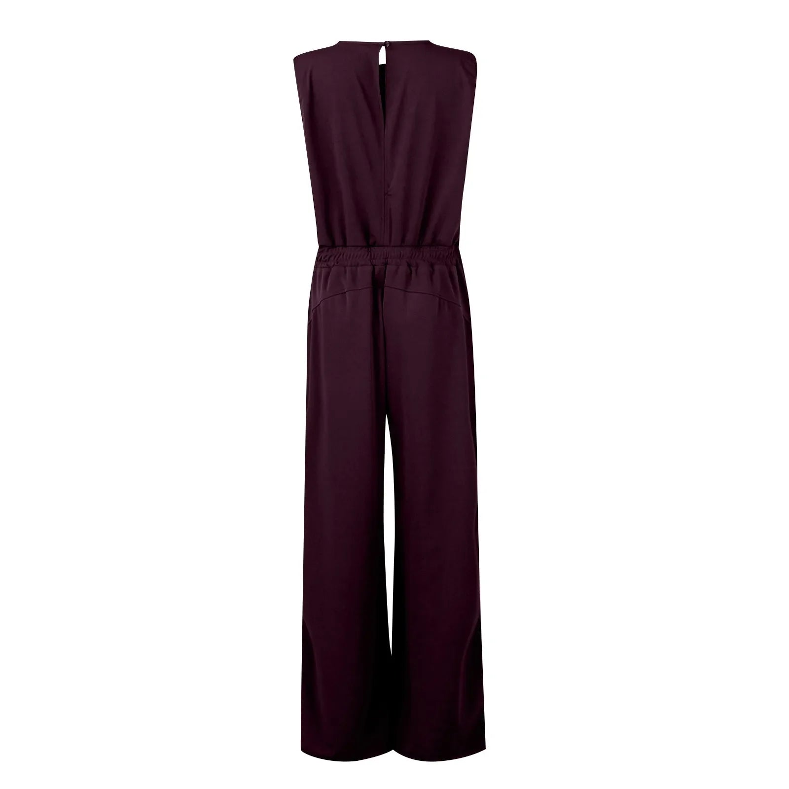 Women's Sleeveless Solid Color Casual Jumpsuit with Drawstring Waist Pockets Straight Leg Thin Commuting Outfit