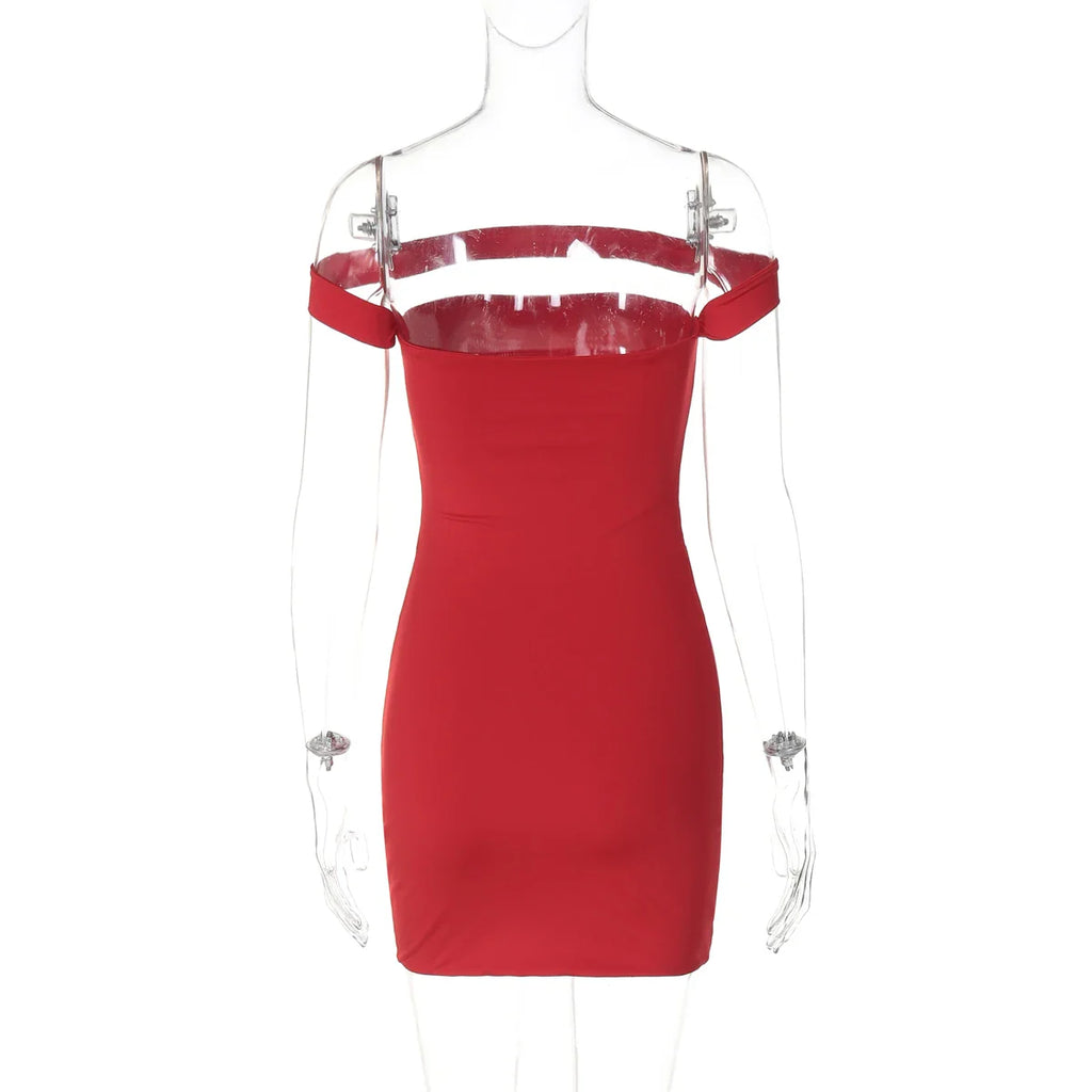 Solid Slash Neck Sleeveless Bodycon Mini Dress For Summer