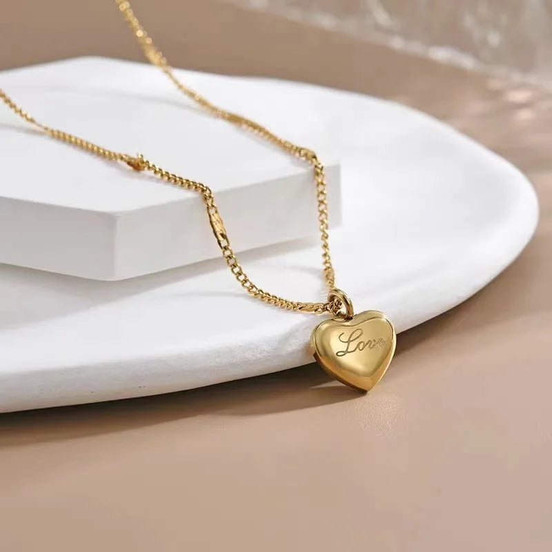 Stainless Steel Heart Necklace for Women Simple Pendant Jewelry Gift