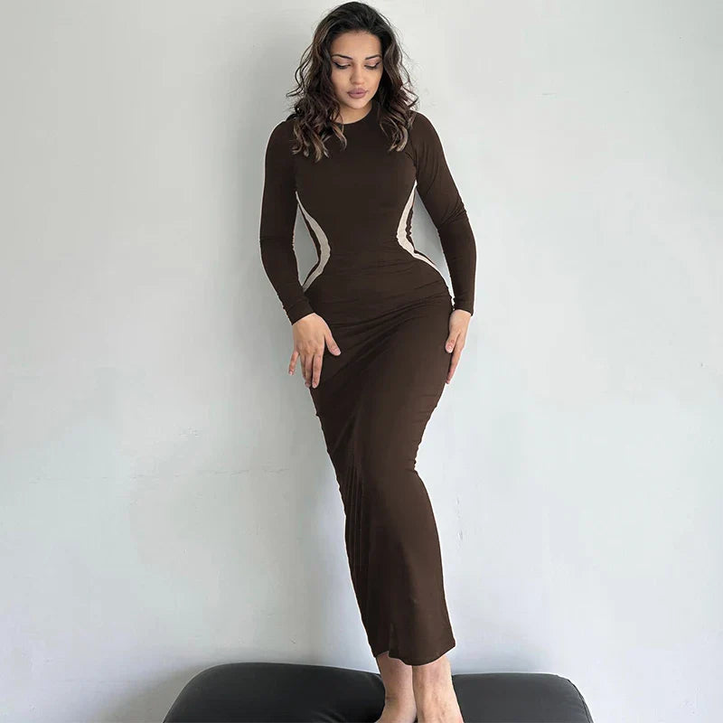 Black Long Sleeve Bodycon Dress Ankle Length Party Wear