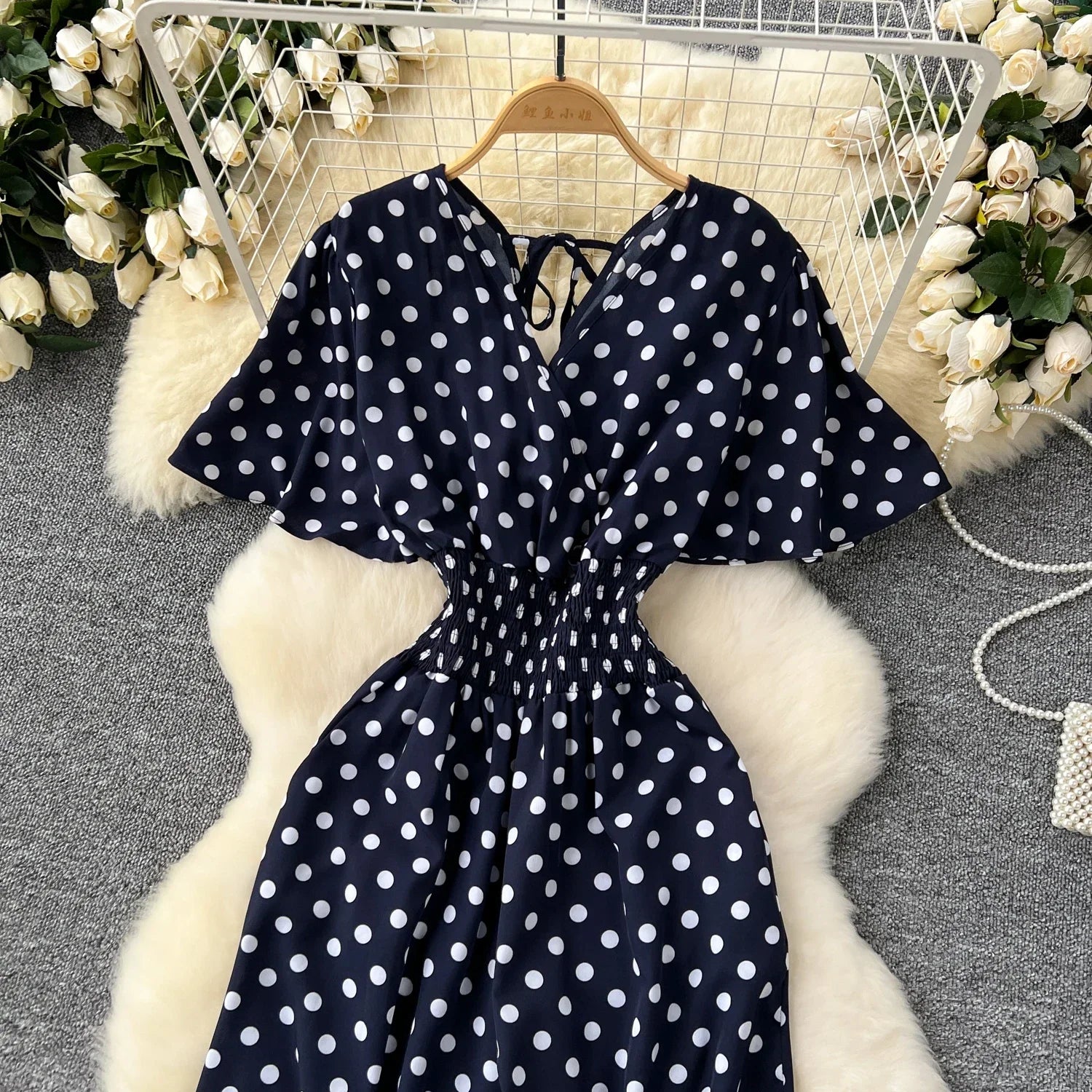 Elegant Polka Dot Romper for Women V-Neck Short Sleeve High Waist Wide Leg Jumpsuit Loose Fit Summer Playsuit