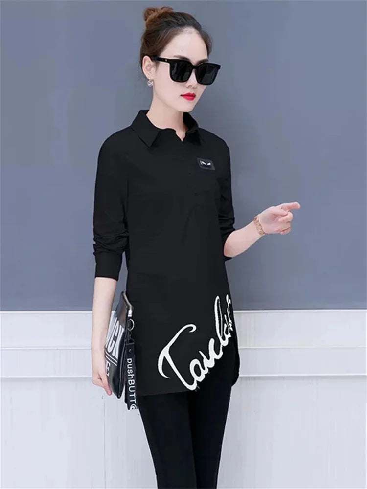 Women's Long Sleeve Embroidered Blouse Spring Fashion Loose Fit Ladies Shirt Plus Size Casual Top
