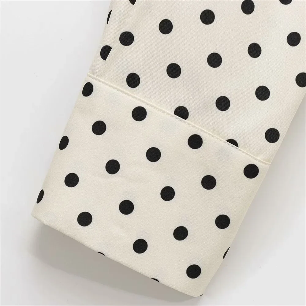 Women's Casual Long Sleeve Shirt with Butterfly Knot and Wave Point Pattern Single Breasted Stylish Blouse