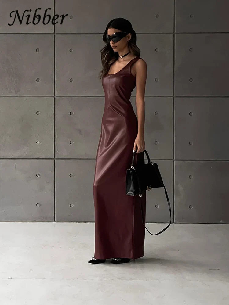 Elegant Sleeveless Leather Bodycon Party Dress For Summer