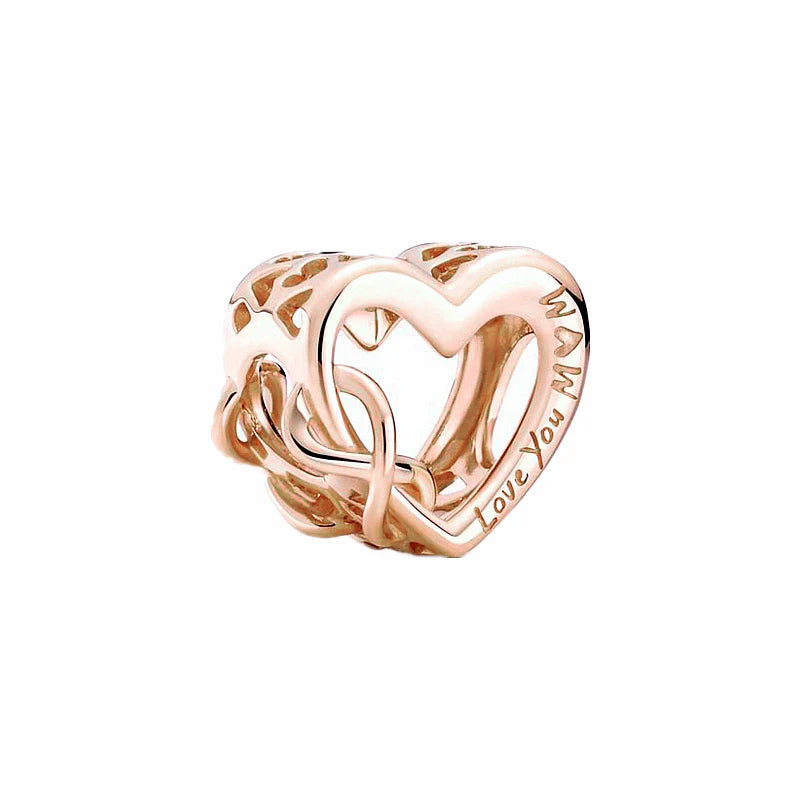Plated Rose Gold Sparkling Pink Hot Air Balloon and Heart Charm Bead for Silver 925 Bracelet DIY Jewelry