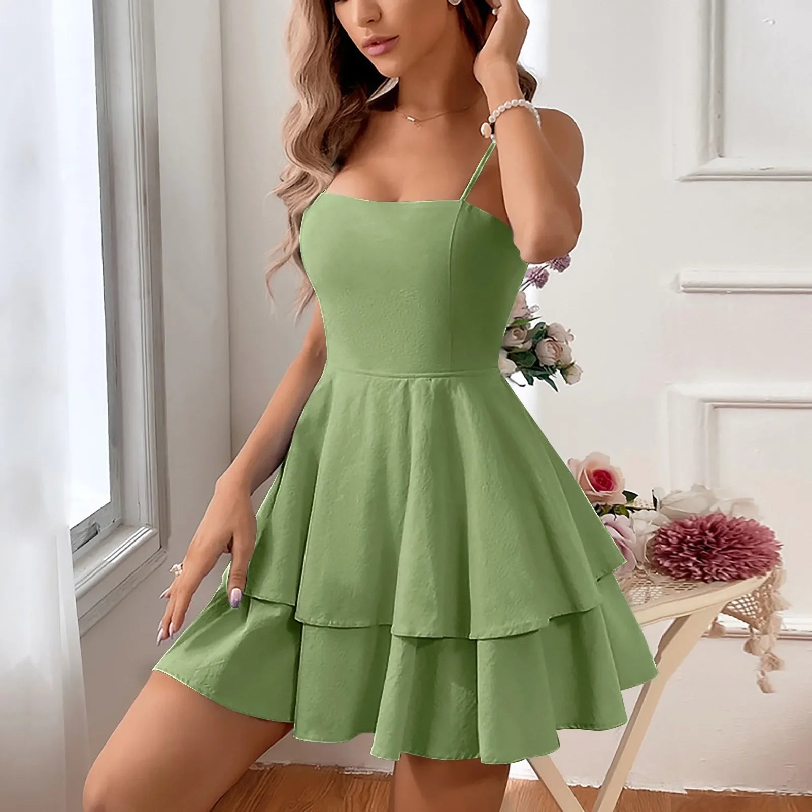 Backless Party Dress With Suspender Cake Skirt For Women