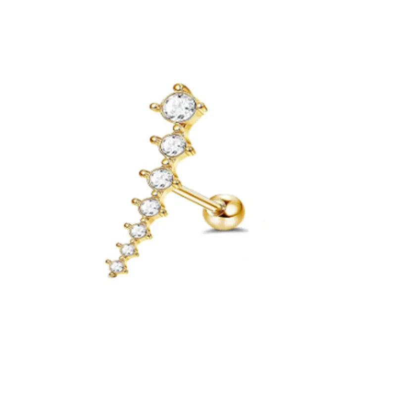 16G Stainless Steel Screw Back Stud Earrings with Cubic Zirconia for Cartilage Conch Helix Ear Piercing