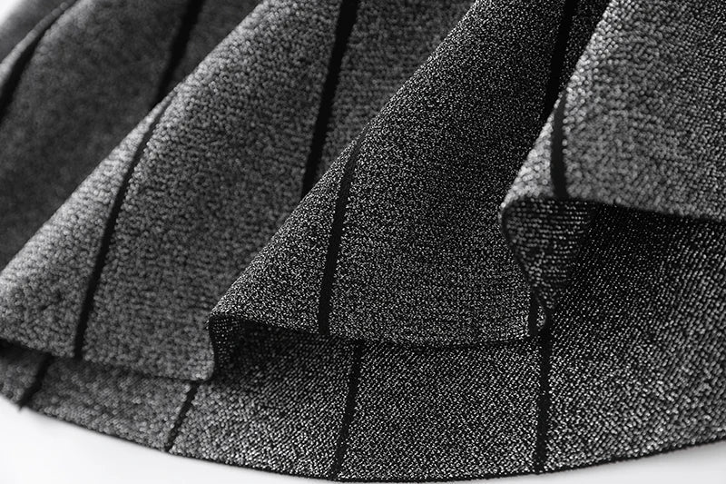 Silver Silk Waist Slimming Strap Dress Knit Short Skirt