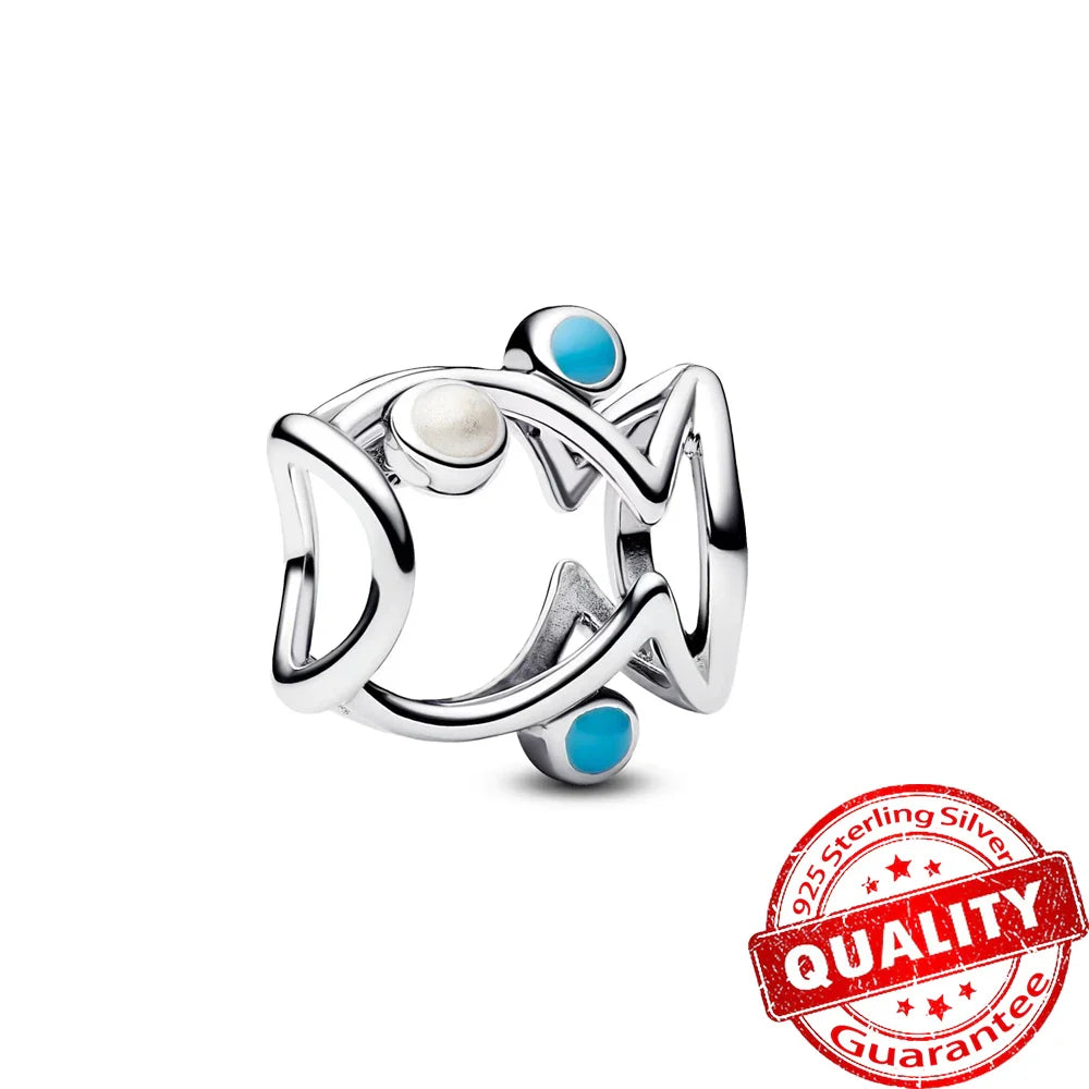 925 Sterling Silver Coral Seahorse and Lotus Fish Pendant for DIY Bracelet and Necklace Crafting