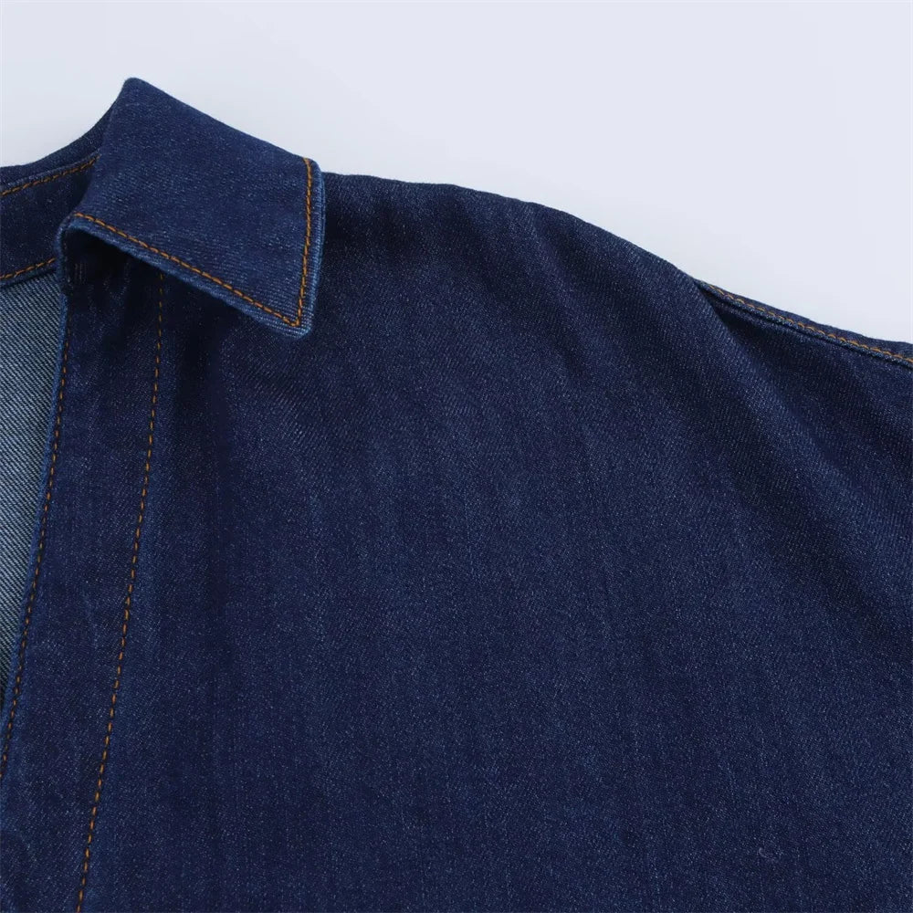 Women Denim Set Loose Fit Button Down Shirt and Wide Leg Pants Casual Outfit