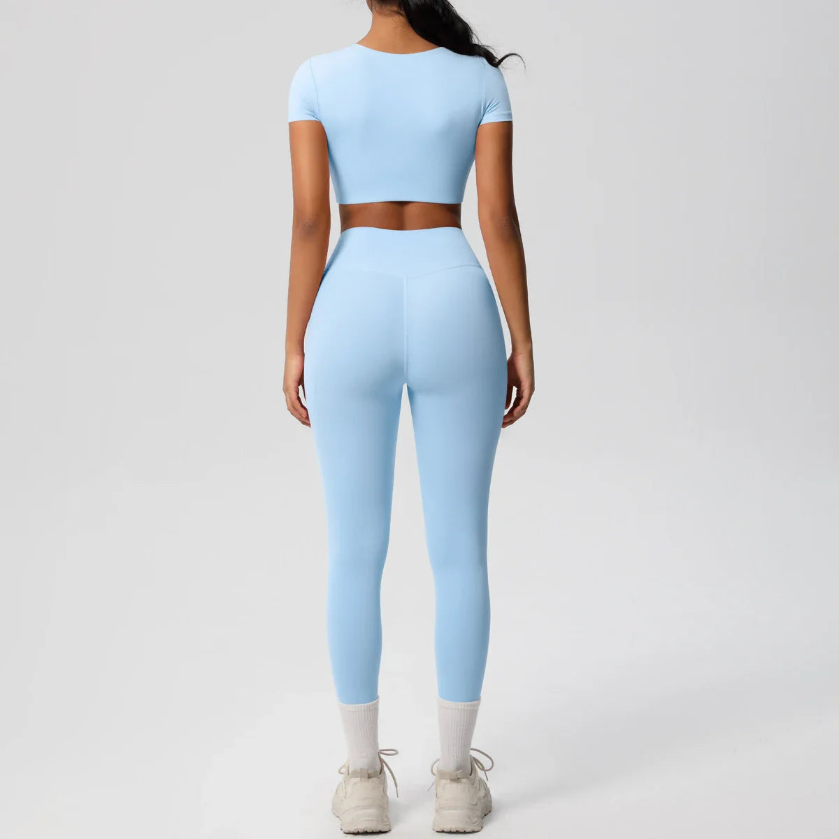 Yoga Set for Women Fitness Sportswear with Short Sleeve Top and High Waist Leggings