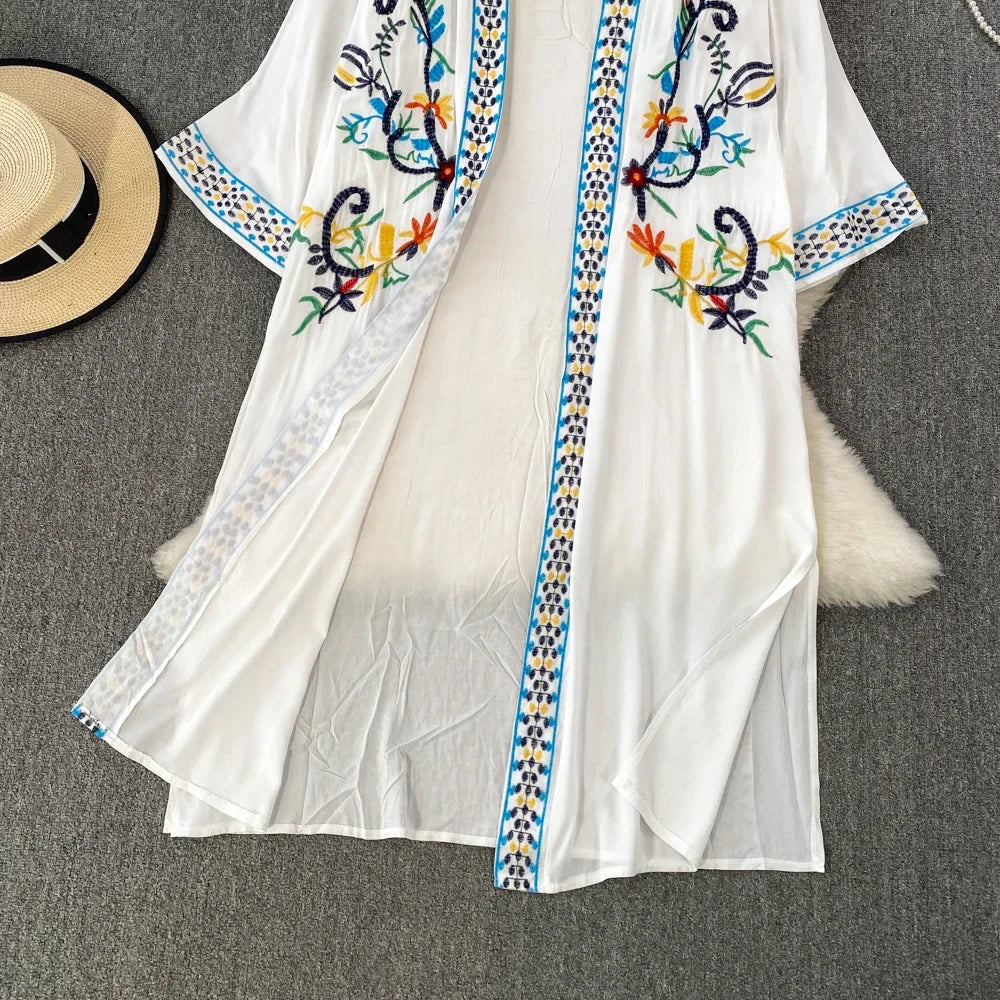Bohemian Embroidered Floral Dress For Women Beachwear