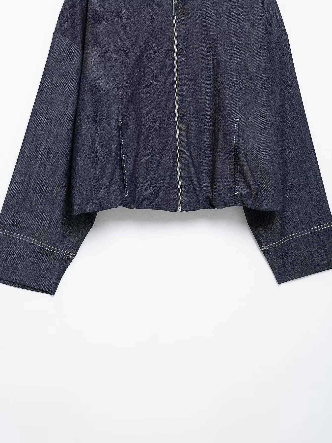 Casual Denim Loose Fit Women Suit Set with O Neck Zipper Bomber Jacket and Pleated Mini Skirt Vintage Inspired Spring Summer Fashion Ensemble